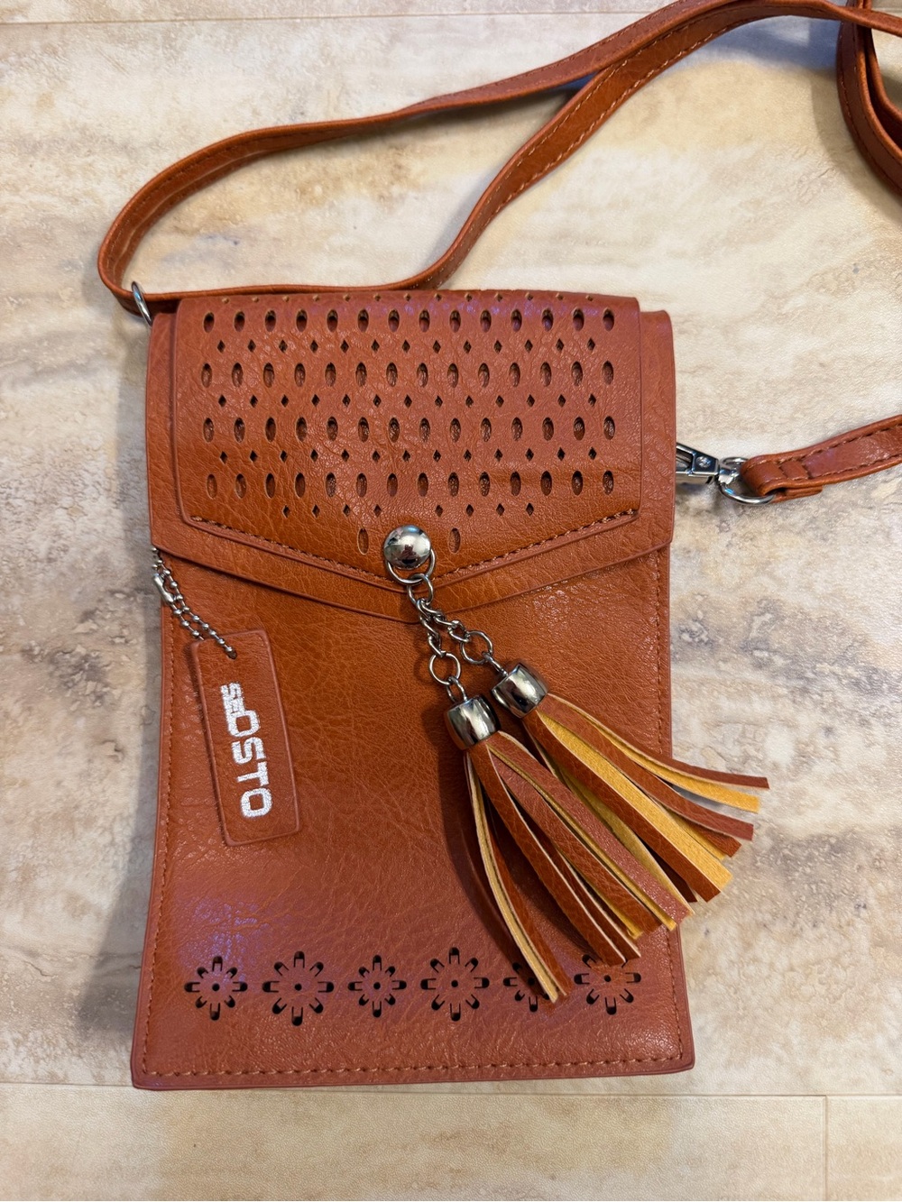 Brown Leatherette Tassel Crossbody Phone Bag